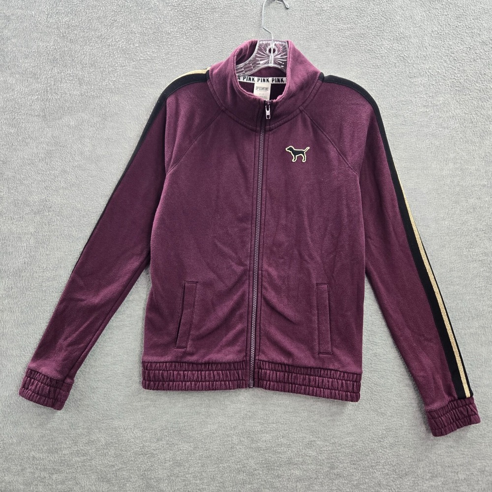 Pink Victorias Secret Women Sweatshirt Small Purple Logo Embroidered Full Zip